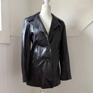 Vintage 90s Laurence Roy Leather Blazer Black Made in Canada S/M